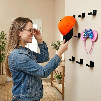FAYYGYH 24 Packs Wall Cap Hooks, Strong Adhesive Hat Rack, Stylish Home Decor, Two Installation Methods, Hat Display Organizer, Hat Organizer, Wall-Mounted Hat Rack, No Drilling Required (‎Black)