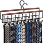 2PCS Tie Rack Hanger for Closet Upgraded 2-in-1 Tie and Belt Hanger Non Slip Tie Rack with 20 Hooks Tie Hanger Space Saving Wooden Belt Tie Organizer for Tank Tops Bras Cami Scarves, Walnut Color