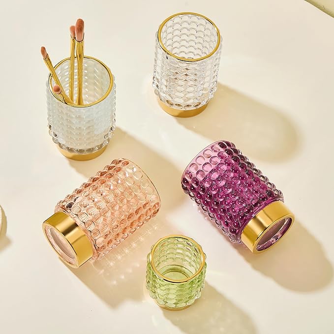 Makeup Brush Holder Organizer,Toothbrush Holders,Desk Pen Pencil Holder,Multifunctional Vintage Glass Brush Cup(A38-1-US/Clear/L)