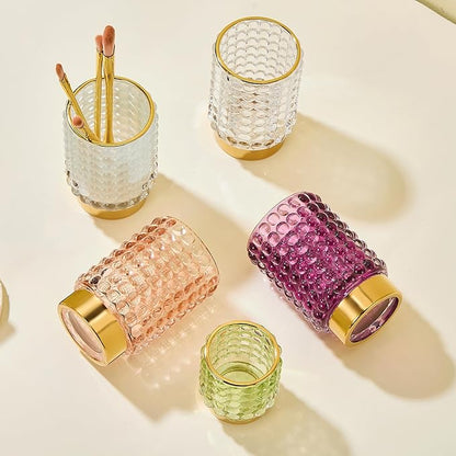 Makeup Brush Holder Organizer,Toothbrush Holders,Desk Pen Pencil Holder,Multifunctional Vintage Glass Brush Cup(A38-1-US/Clear/L)