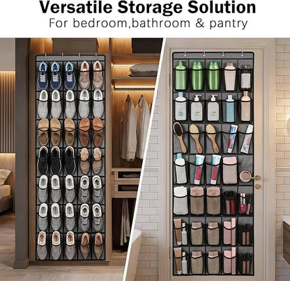 Over the Door Shoe Organizer, 35 Large Breathable Mesh Pockets, Space Saving Hanging Storage, Holds Up to 40 lbs, Hangs on Closets for Shoes, Accessories, Gray