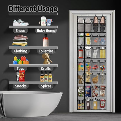Kotkn 28 Compartment Over the Door Shoe Organizer, Breathable Mesh Large Shoe Rack for Closet Storage, Space Saving Hanging Shoe Holder with Reinforced Hooks (Fits Men & Women,Gray-01)