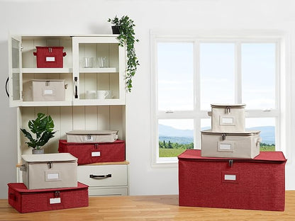 Covermates Platter Storage Box – Serveware & China Storage Container with Dual Zippers, ID Window, Reinforced Handles & Structured Walls for Platter, Dish & Serving Tray Protection, Red Heather