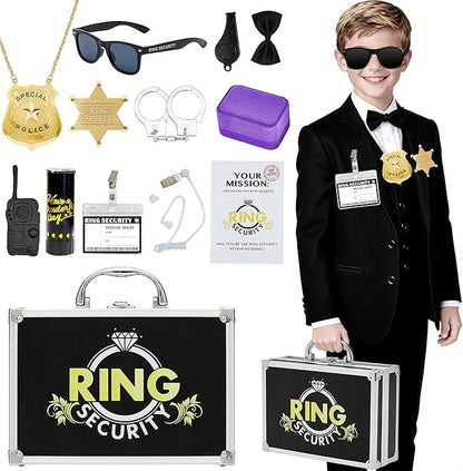 Ring Security Wedding Ring Bearer Aluminum Briefcase-Padded Slits Holder Ring Bearer Gifts Security Box for Proposal Ceremony Wedding Day,Security Badge Props for Boys Kids
