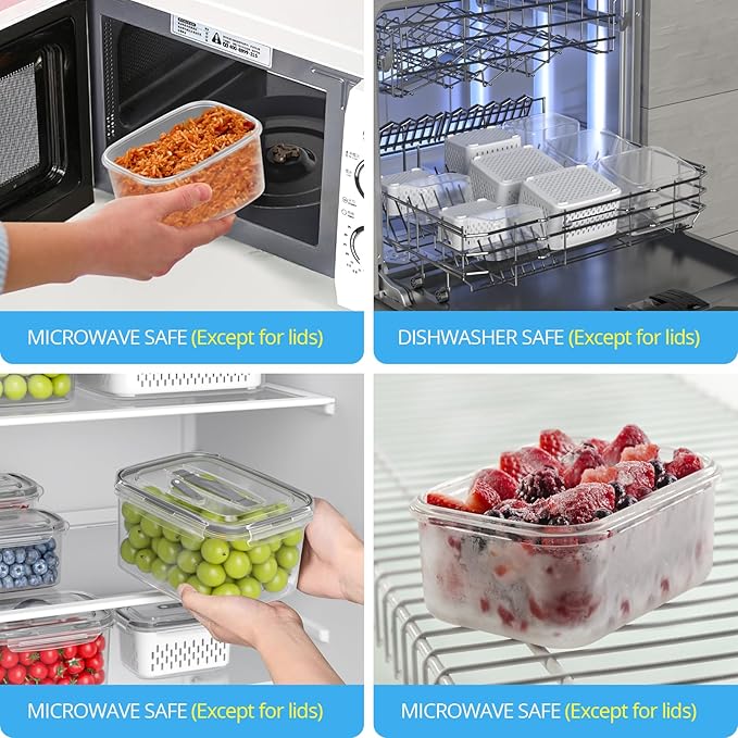 damynuo 5 Pack Fruit Storage Containers for Fridge - Clear Berry Containers with Colander, Airtight Fridge Organizer Bins with Vent Handle Lids for Refrigerator Organizers and Storage Keep Fresh