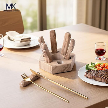MARBLOUS KRAFTS Marble Utensil Rest Natural Brown for Kitchen Counter, Spoon Rest and Cutlery Holder, Utensil Organizer for Countertop, Keeps Clean, Modern Kitchen Accessory