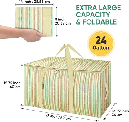 BALEINE 4-Pack Oversized Moving Bags with Reinforced Handles, Heavy-Duty Storage Tote for Clothes, Moving Supplies (Color Strip, 4-Pack)