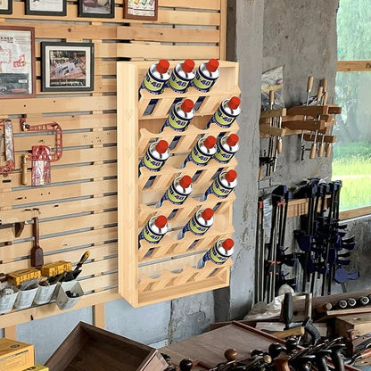 6 Tier 24 Can Spray Paint or Lube Can Wall Mount Storage Holder Rack Lube Holder Organization Storage Rack Wood Shelf Case Organizer, 14.2" L x 5" W x 30" H