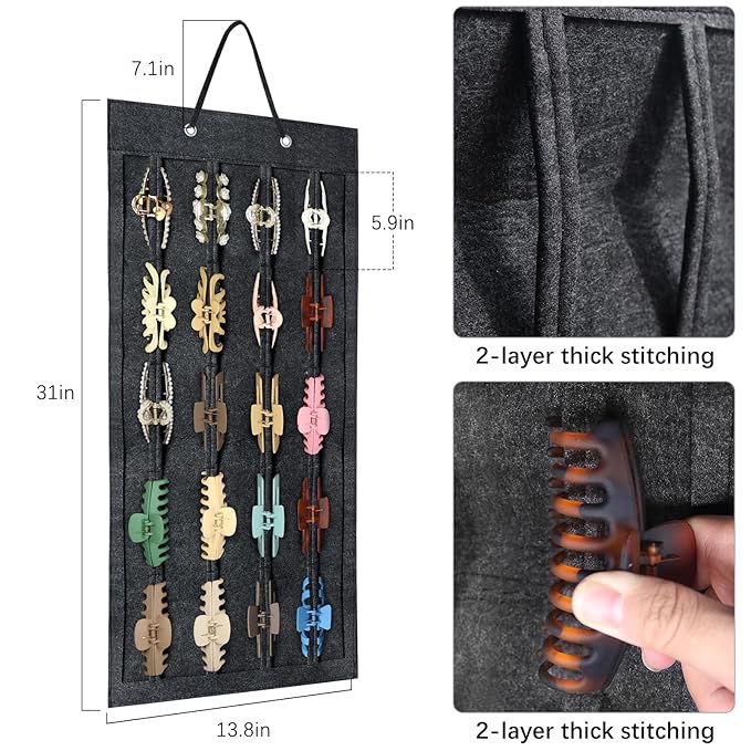 SMUK Large Hair Claw Clip Organizer Holder, Hanging Claw Clips Storage for Women Girls, Hair Clip Stand Holder for Wall, Door, Closet, Big Claw Clip Display for Teen Girls