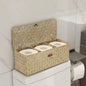 Whitewash Seagrass Toilet Tank Basket with Lid Bathroom Toilet Paper Storage Baskets with 3 Sections for Organizing (16.5 x 5.5 x 5.5 inch)
