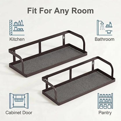 PUSDON 2-Pack 16.5" Extra Long Slim Hollowout Shower Caddy, Wall Mount Spice Rack & Bathroom Organizer, Mesh Bottom Cabinet Door Shelf Holds 50LBS - Vintage Bronze, Hollowout