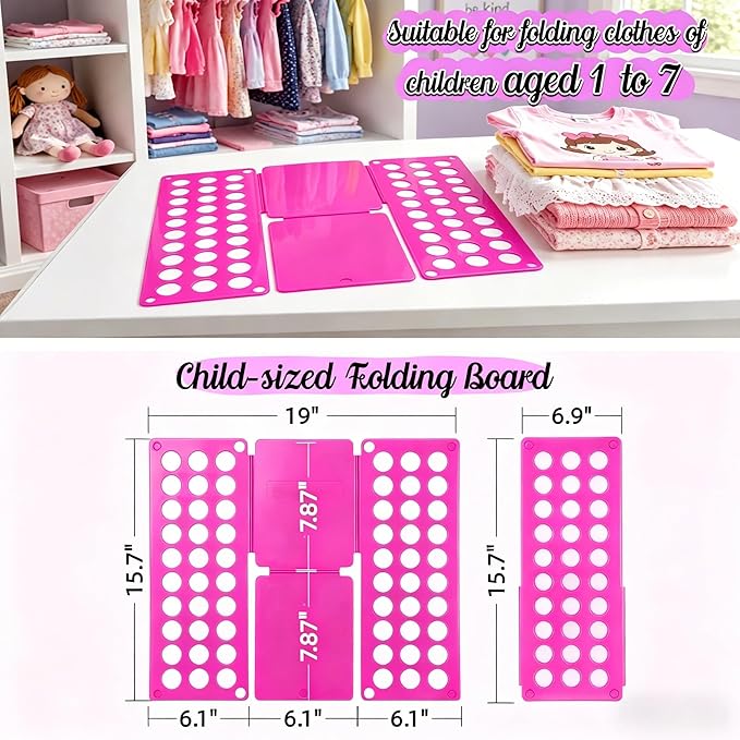 Toddler Shirt Folding Board (Ages 1–7) – Build Independence & Fine Motor Skills, Mini Kids Clothes Folding Board & Shirt Folder, Portable Laundry Organizer for Small Sizes (Magenta)