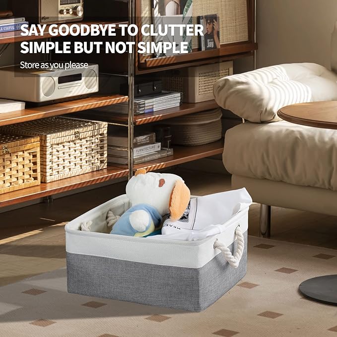 Storage Basket Bins 8 Pack Storage Baskets for Shelves - Decorative Baskets Fabric Storage Cubes Containers W/Handles for Clothes Storage Books, Home, Garage, Office, Bedroom, Parlor, Car (Grey/White)