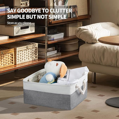 Storage Basket Bins 8 Pack Storage Baskets for Shelves - Decorative Baskets Fabric Storage Cubes Containers W/Handles for Clothes Storage Books, Home, Garage, Office, Bedroom, Parlor, Car (Grey/White)