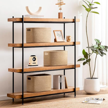 UBBCARE 4 Pack Storage Baskets for Organizing, Shelf Baskets with Handles, Woven Storage Baskets for Bookcase/Cube Shelf/Closet, 14.5"L x 9.8"W x 9"H, Jute