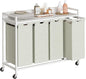 Herture Laundry Hamper with Shelf, Laundry Basket 4 Section, Laundry Sorter with Pull-Out Removable Large Bags and Movable Wheels, Metal Frame, 4 x 15.87 Gallons (60L), White PF07XLW