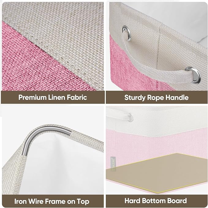 BALEINE 2 Pack Fabric Closet Storage Bins for Shelves, Linen Closet Organizers and Storage, Decorative Baskets for Organizing, Shelf, Clothes, Home, Office (Pink, 12"x8"x8")