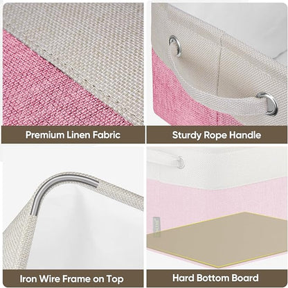 BALEINE 2 Pack Fabric Closet Storage Bins for Shelves, Linen Closet Organizers and Storage, Decorative Baskets for Organizing, Shelf, Clothes, Home, Office (Pink, 12"x8"x8")