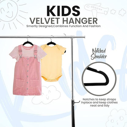 Utopia Home Kids Velvet Hangers 50 Pack – 11 Inch Non-Slip Baby Hangers for Baby and Toddlers, Durable Ultra-Slim Space-Saving Closet Organizers (Black)