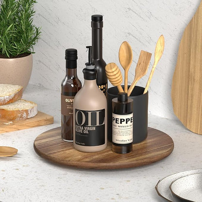 Lazy Susan for Table Top Bamboo Lazy Susan Turntable for Cabinet Kitchen Countertop Organizer for Condiment Bathroom Counter Organizer Decor Sink Tray Acacia Wood 12 Inch