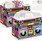 2PCS Boom Box Utensil Holder Retro Radio Utensil Caddy for 80s 90s Party Decorations Paper Cutlery Holder with Handles for Hip Hop Birthday Party Supplies Disposable 1980s 1990s Disco Cutlery Caddy