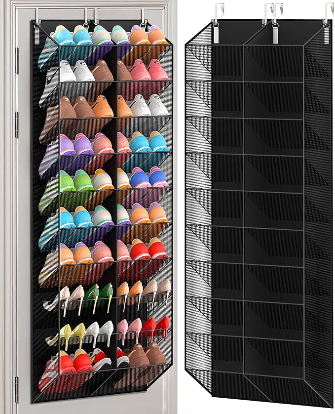 UVIAHOMI 20-30 Pairs Over the Door Shoe Organizer, Breathable Pocket Hanging Shoe Storage for Closet, 10-Tier Door Shoes Rack, Handing Shoes Holder Fit All the Family's Sneakers, Boots, Heels, Black