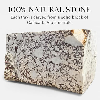 Calacatta Viola Marble Tray, Elegant Natural Stone, Round Marble Decorative Tray for Vanity, Bathroom, Kitchen and Home Decor, Premium Packaging, Large (11.5"), 5 lbs