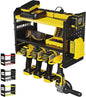 BUILTSTRONG Power Tool Organizer Wall Mount – 3-Tier Heavy-Duty Steel Rack, 4 Drill Slots, Pegboard + Utility Side, 100 lb Capacity – Garage, Workshop & Shed Storage (Yellow)