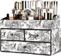 GORESE Leather Makeup Organizer with 3 Drawers for Vanity, Stackable Skincare Holder Dresser Organizer Countertop, Make Up Storage Organizers Counter Cosmetic Display Case Gift for Women(Retro Black)