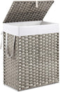 DUMOS Woven Laundry Basket with Lid, 90L Large Capacity Hamper, Removable & Machine-Washable Liner, Foldable Rattan Clothes Hamper, Sturdy Steel Frame, Odor Control, Dove Gray