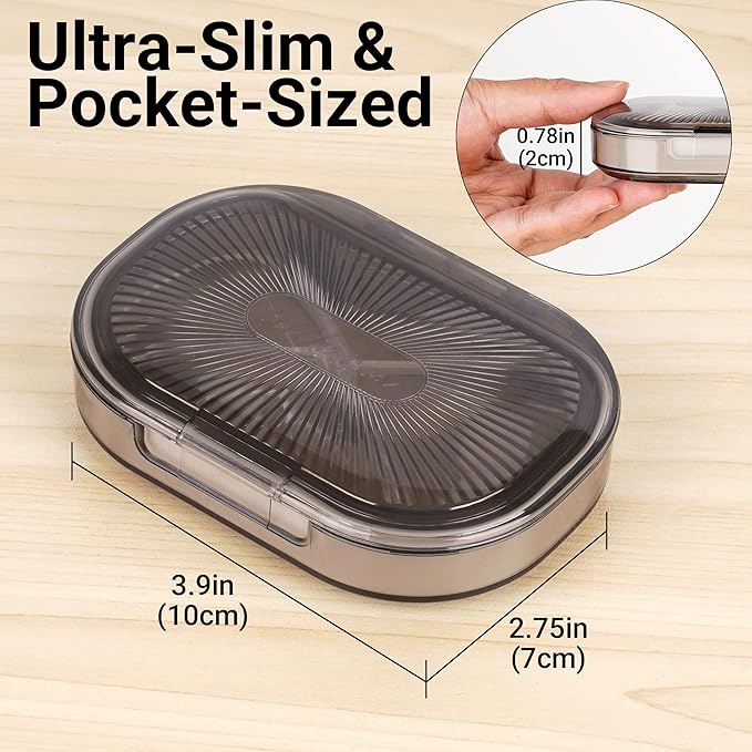 Adorila 2-Pack Travel Cotton Swab Case with Removable 4-Way Divider, Slim Hair Tie & Floss Pick Organizer for Toiletry Bag (Grey/White)
