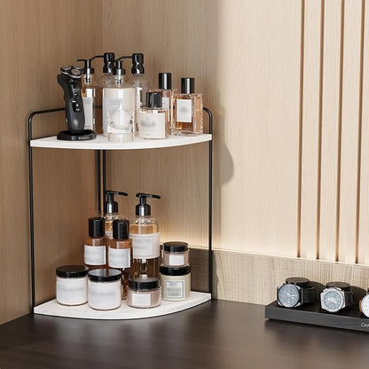 Forest Angle Bathroom Counter Organizer,Countertop Organizer,Vanity Organizers,Bathroom Storage,Bathroom Sink Caddy,Counter Shelf,Corner Counter,Corner Shelves(Black-White Marble)