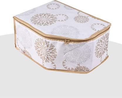 Kuber Industries Pack of 9 Blouse Storage Bag | Clothes Storage Bag | Visible Window Wardrobe Bag | Zipper Clothes Organizer | Blouse Bag for Travel | Gola-Print | White