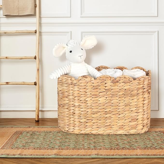 Toilet Paper Storage Baskets, Scalloped Water Hyacinth Baskets , Wicker Scalloped Basket for Storage, Toilet Papers Holder Wicker Basket, Toilets Paper Organizer, Bathroom Accessories Organizer...