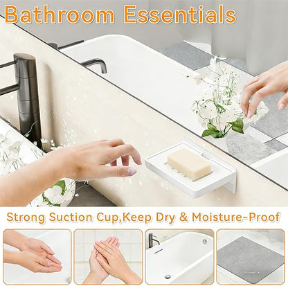 SUOXING 2 Pack Bar Soap Holder for Shower Wall,Self Draining Adhesive Soap Holder,Rustproof Wall Mounted Acrylic Shower Soap Rack & Caddy for Bathroom,Bath,Kitchen,No Drilling PlasticSoap Shelf,White