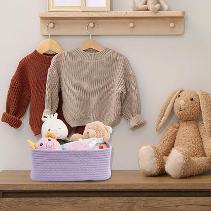 XUANGUO Small Woven Storage Baskets 13“X9”X5“ Decorative Rope Bins for Organizing Shelves, Closets, and Toys, Empty Gift Baskets, Cute Organizer Basket for Home and Office (purple, Large)