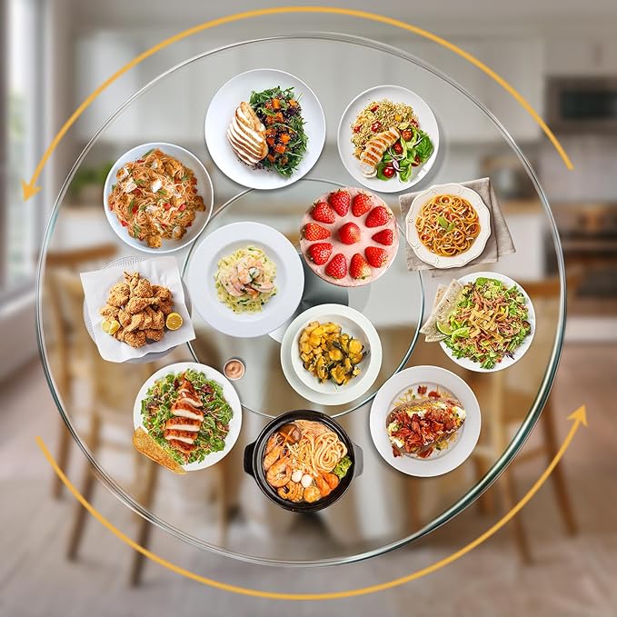 27" Glass Lazy Susan for Dining Table - Tempered Glass Round Clear Tabletop Large Rotating Tray, Silent & Smooth Spin (27inch/70cm)