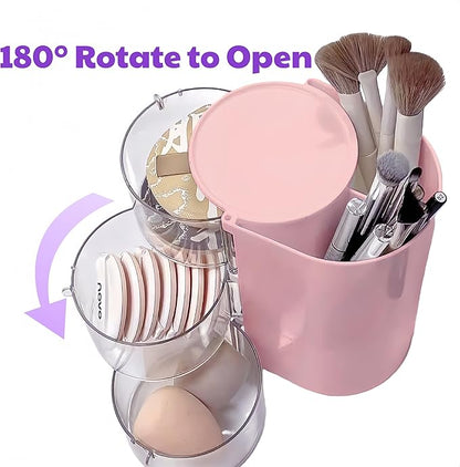 Hair Accessories Organizer with 2 Hooks,3-Layer Rotatable Hair Tie Organizer With Hair Brush Holder,Vanity Organizers For Girls (Pink)