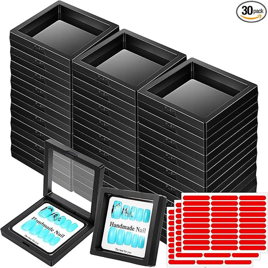 30 Pcs Press on Nail Box Packaging with Display Cards & Adhesive Tapes, Press on Boxes for Nails Packaging Storage Organizer Case for Artificial Nails Salon Business Display (Black)