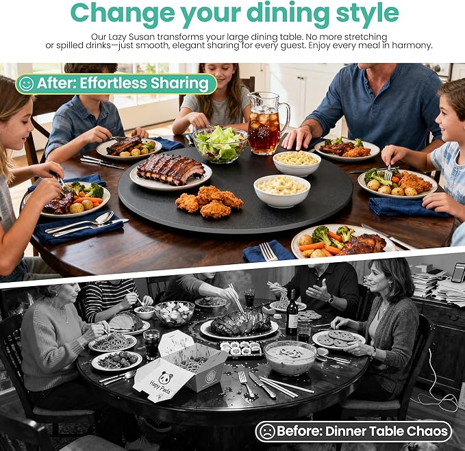 27.6" Lazy Susan Turntable – 360° Sinteredstone Silent Anti-Slip Turntable, Table Top Centerpiece for Kitchen, Pantry, Spice Rack, Refrigerator & Dining Table, Black