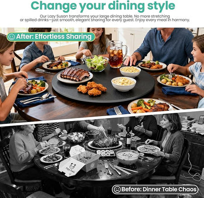 27.6" Lazy Susan Turntable – 360° Sinteredstone Silent Anti-Slip Turntable, Table Top Centerpiece for Kitchen, Pantry, Spice Rack, Refrigerator & Dining Table, Black
