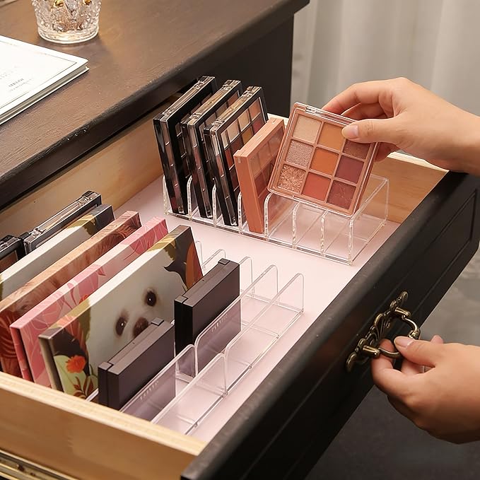WECHENG 2 Pack Acrylic Eyeshadow Makeup Palette Organizer: Clear Makeup Organizer for Drawer - 7-Section Cosmetic Organizer for Vanity Countertop Storage Accessories for Palettes & Blushes