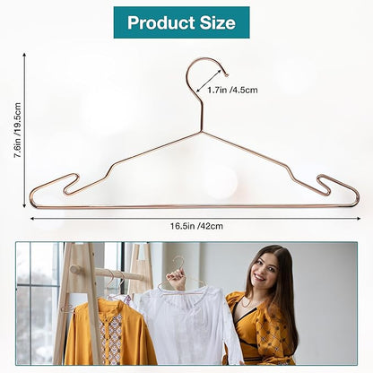Heavy Duty Metal Hangers with Unique Hook Design Durable & Sturdy Coat Hangers 4mm Thick Withstands 25lbs Weight Smooth Finish Compact Shirt Hangers - 40 Pack Rose Gold