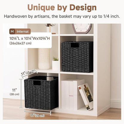 StorageWorks 11 inch Wicker Baskets, Handwoven Storage Cubes with Handles, Foldable Paper Rope Basket for Organizing, Black, 2 Pack