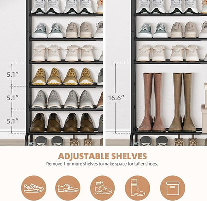 STORAGE MANIAC 10-Tier Expandable Shoe Rack, 44 Pairs Tall Vertical Shoe Rack, Heavy-Duty Metal Adjustable Shoes Organizer for Closet, Entryway, Hallway, Garage, Front Door, Shoes Shelves, Black