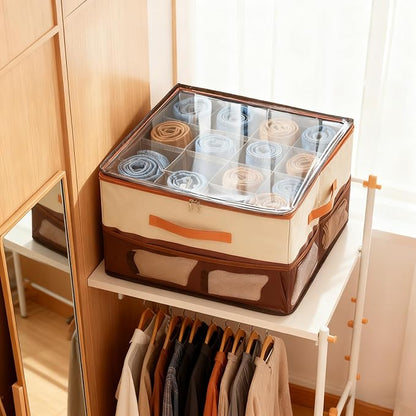 Extra Large Shoe Storage Box, Foldable Closet Organizer with Adjustable Dividers Spacious Storage Bin for Sneakers, Boots, Clothes, Pants & Handbags