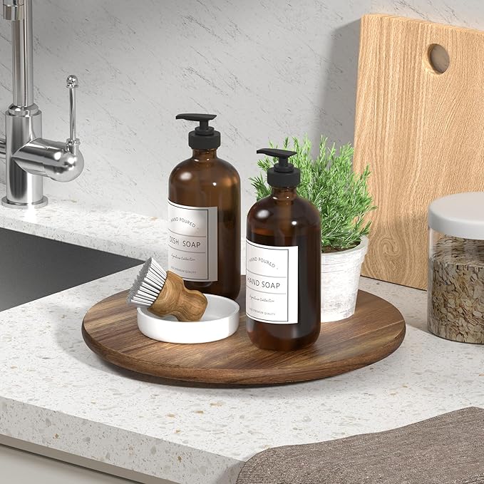 Lazy Susan for Table Top Bamboo Lazy Susan Turntable for Cabinet Kitchen Countertop Organizer for Condiment Bathroom Counter Organizer Decor Sink Tray Acacia Wood 13.2 Inch