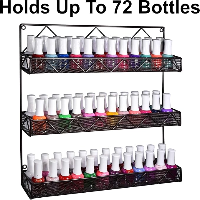 AMT 4 Tier Nail Rack, Pack Metal Wall Mount Organizer, Essential Oils Organizer, Pantry Cabinet Door Shelf Storage. Hanging Display for Spice Jars, Nail Polish, Cosmetic Beauty Bottles