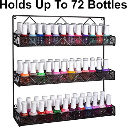 AMT 4 Tier Nail Rack, Pack Metal Wall Mount Organizer, Essential Oils Organizer, Pantry Cabinet Door Shelf Storage. Hanging Display for Spice Jars, Nail Polish, Cosmetic Beauty Bottles
