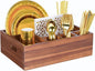 Eleckey Acacia Wood Utensil Holder Organizer for Party，Paper Plate Dispenser for Kitchen Counter